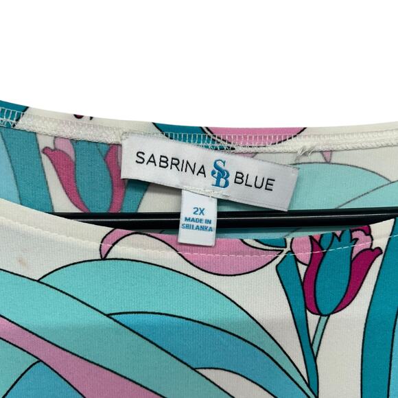 Retro Resort‎ Print Dress Sabrina Blue 2X Floral Swirl Y2K Statement - Picture 4 of 8